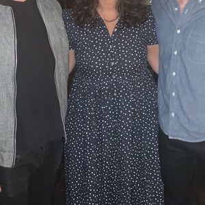 Roolee navy polka dot midi dress